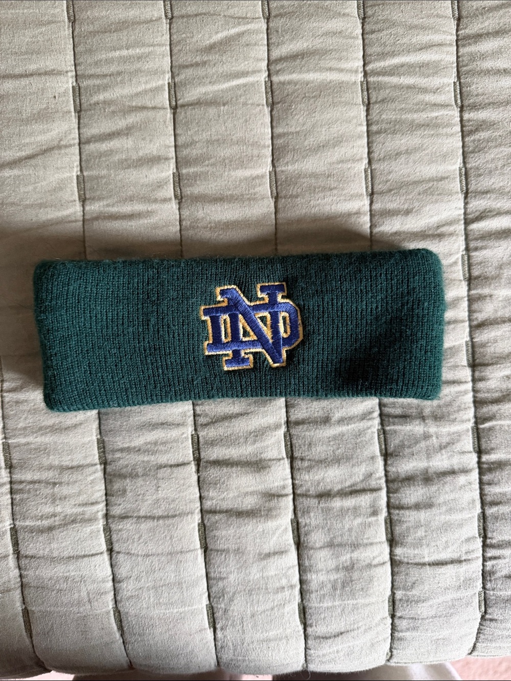 Embroidered Green Knit Headband with Blue & Gold Logo